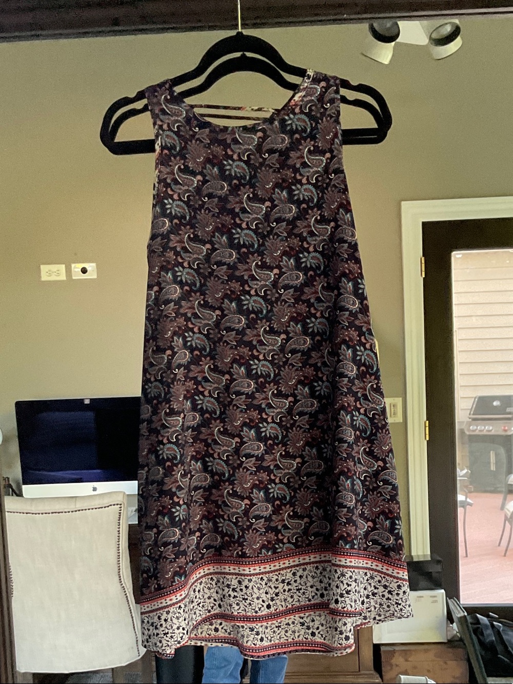 Ayla sleeveless Navy Paisley Border Hem A-Line Dress